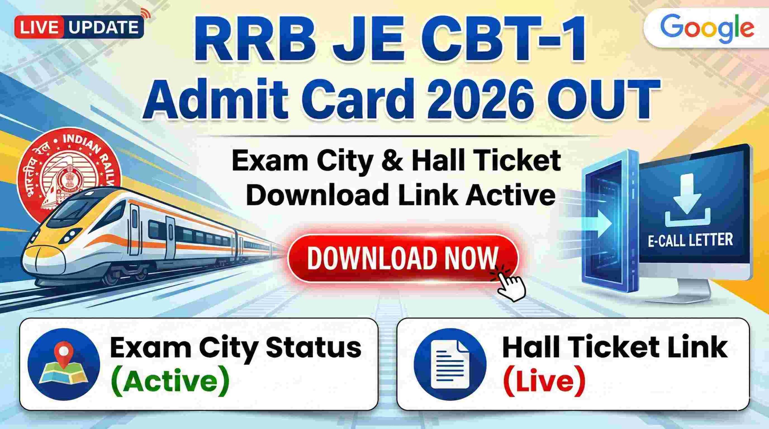 RRB JE CBT-1 Admit Card 2026